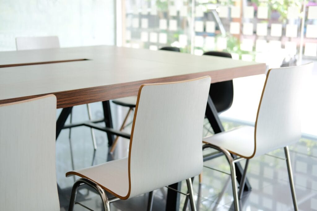Table and chairs in a coworking space